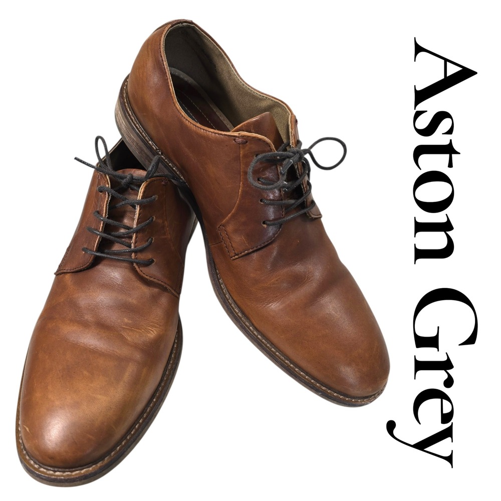Aston Grey Men's Lace Up Oxford Dress Shoes Cognac Leather Size 10